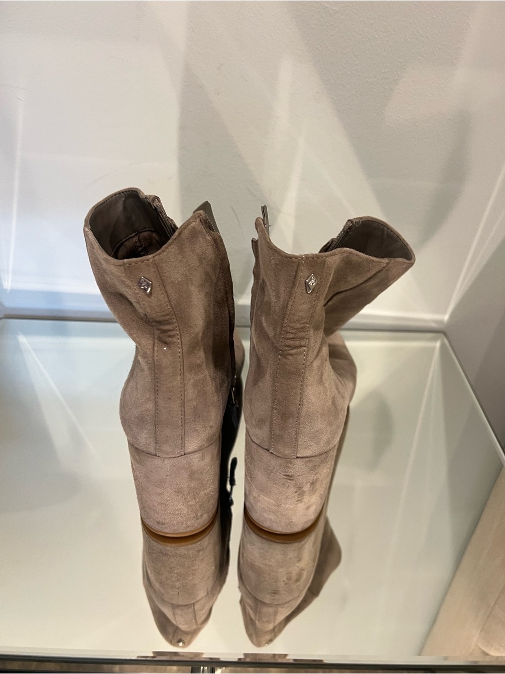 Women’s Taupe Suede Ankle Boots with Block Heel